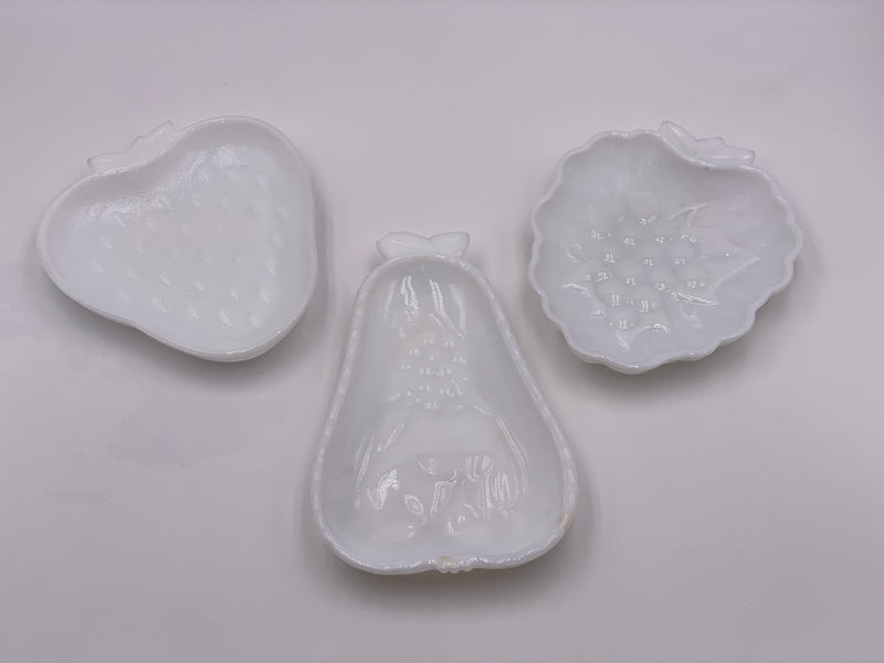Trio of Vintage Fruit Plates in 'Milk Glass' (Set of 3) image 0