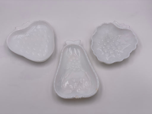 Trio of Vintage Fruit Plates in 'Milk Glass' (Set of 3) image 0