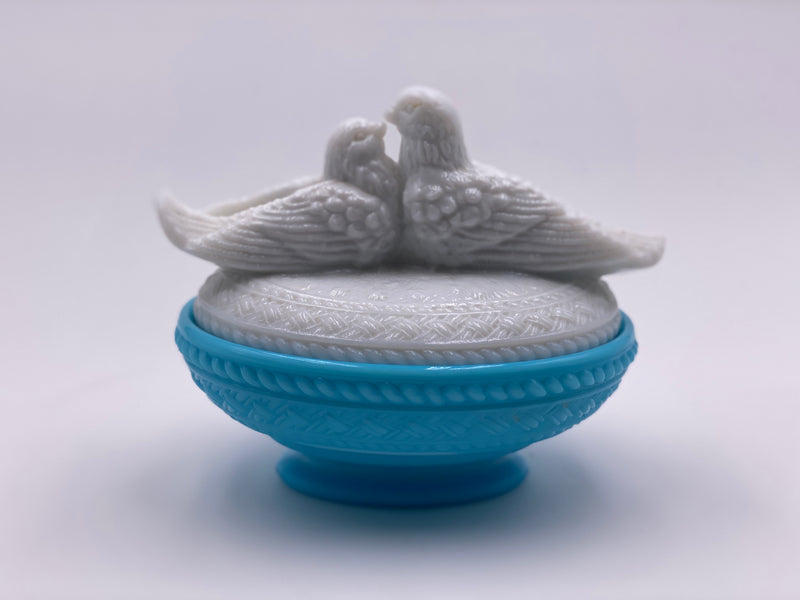 Vintage 'Lovebirds' in 'Milk Glass & Blue' image 0