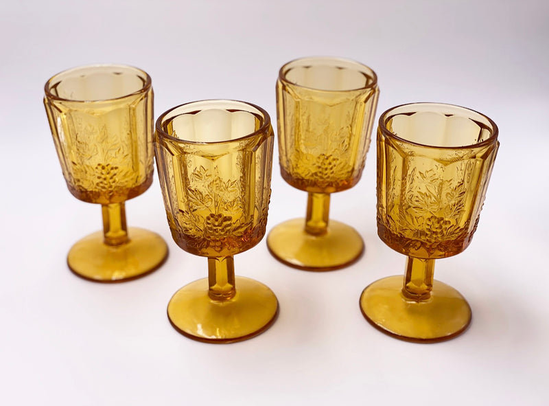 Vintage 'Panel Grape' Amber Goblet image 1