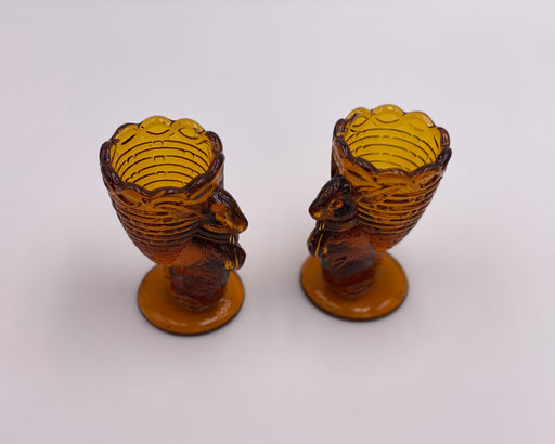 Vintage Set of (2) 'Amber' Bunny Rabbit Toothpick Holders (Egg Cups image 1
