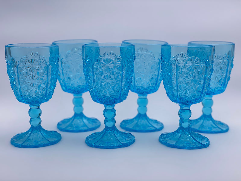 Vintage 'Daisy & Button Thumbprint Panel' Light Blue Goblet image 0