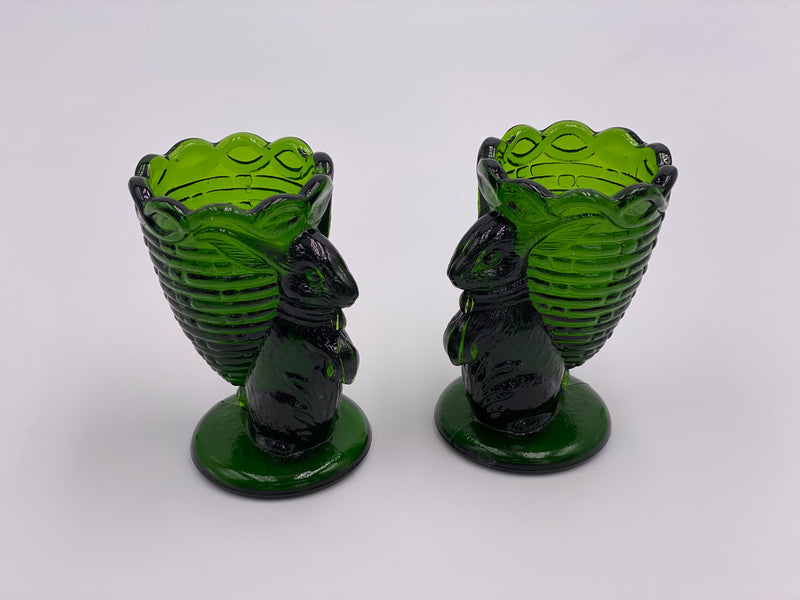 Vintage Set of (2) 'Green' Bunny Rabbit Toothpick Holders (Egg Cups) image 0