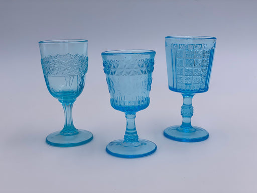 Vintage 'Fostoria' Light Blue Cordial Glass Trio image 0