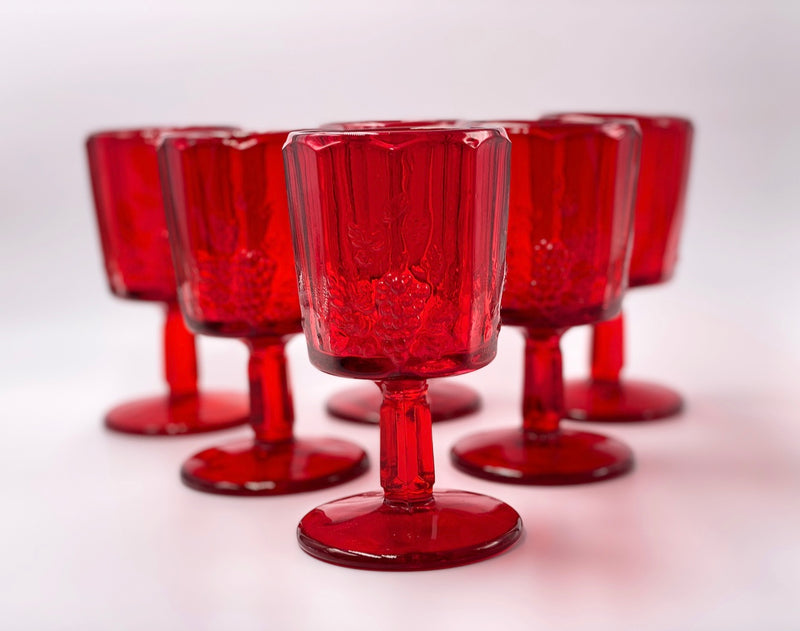 Vintage 'Panel Grape' Ruby Red Goblet image 0