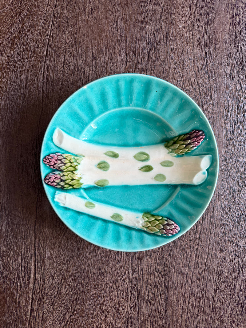 Vintage French Majolica Asparagus Serving Plate