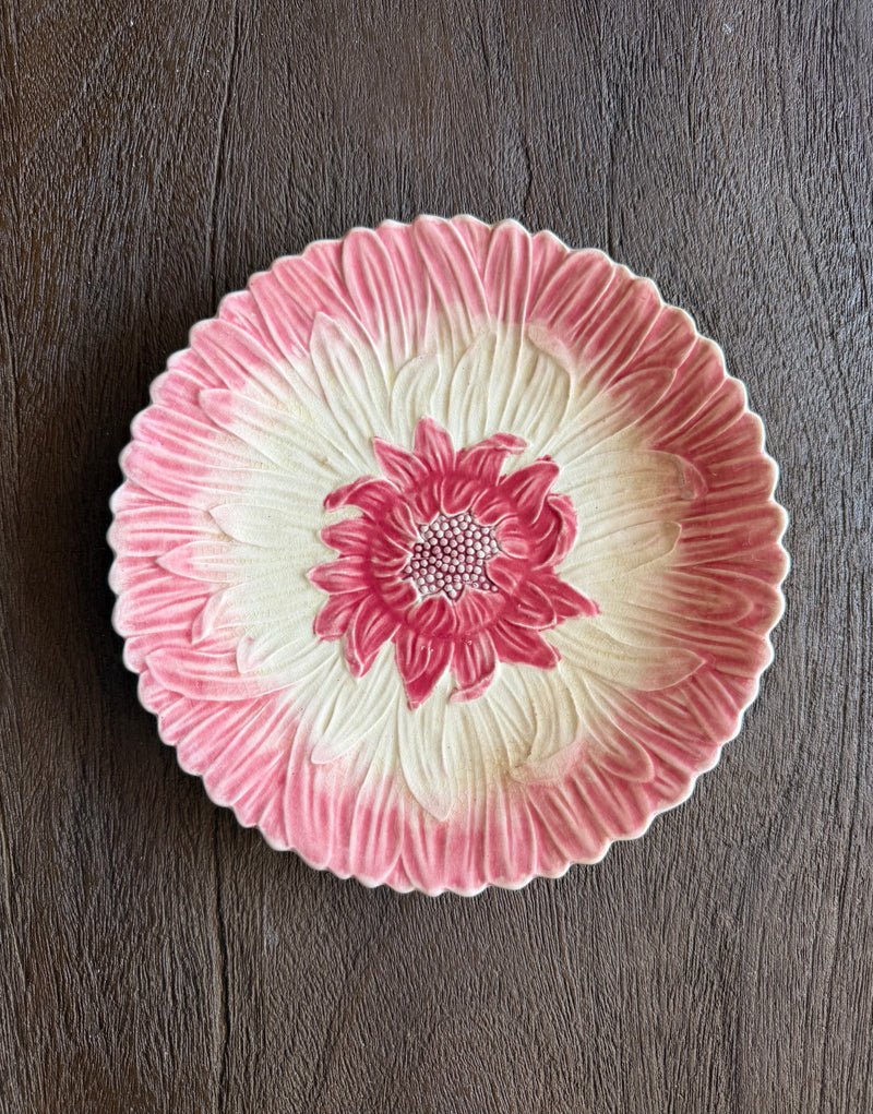 Vintage French Majolica 'Pink Sunflower' Plate