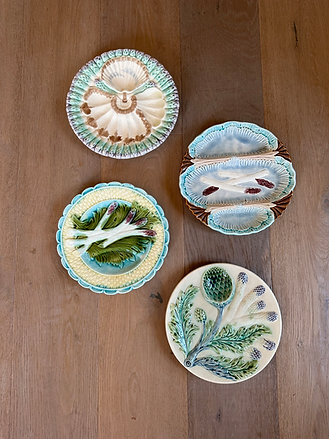 Vintage French Majolica Asparagus Plate in 'Blue, Brown & Cream'