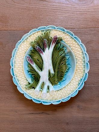 Vintage French Majolica Asparagus Plate in 'Blue, Yellow & Green'