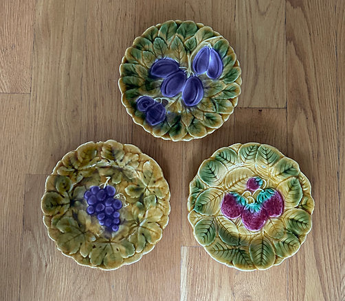 Vintage French Majolica 'Fruit' Plates (Set of 3)