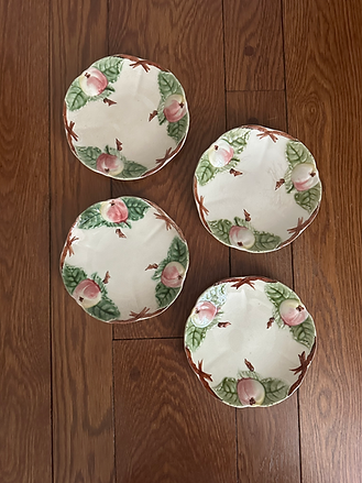 Vintage French Majolica 'Fruit' Plates (Set of 4)