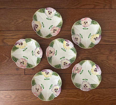 Vintage French Majolica 'Pansy' Plates (Set of 6)