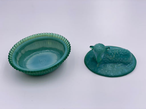 Vintage 'Lamb on a Basket' Candy Dish in 'Green' image 1