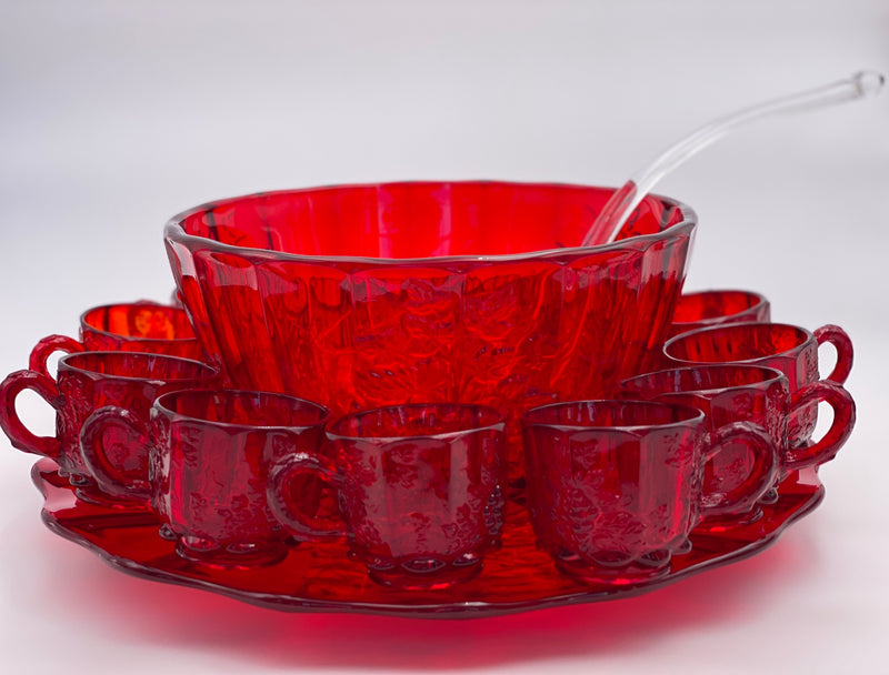 Vintage 'Panel Grape' Punch Bowl Set in 'Ruby Red' image 1