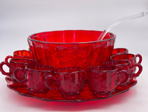 Vintage 'Panel Grape' Punch Bowl Set in 'Ruby Red' image 1