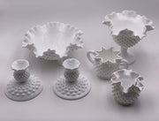 Vintage Fenton 'Hobnail' Candlestick Holders in 'Milk White' (Set of Two) image 1