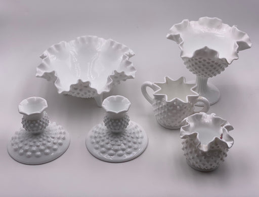 Vintage Fenton 'Hobnail' Candlestick Holders in 'Milk White' (Set of Two) image 1