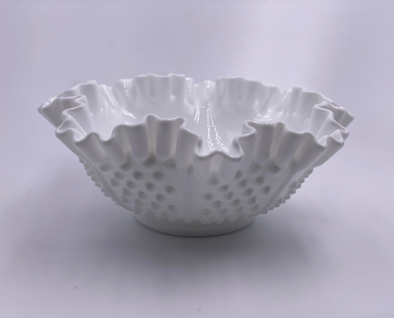 Vintage Fenton 'Hobnail' Ruffled Bowl in 'Milk White' image 1