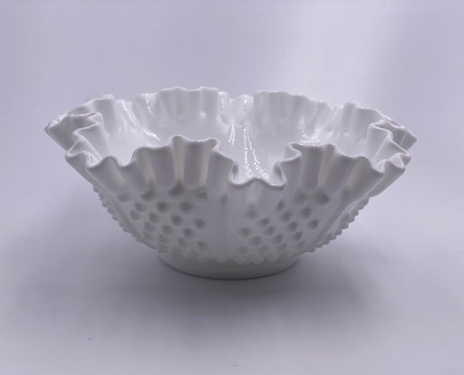 Vintage Fenton 'Hobnail' Ruffled Bowl in 'Milk White' image 1