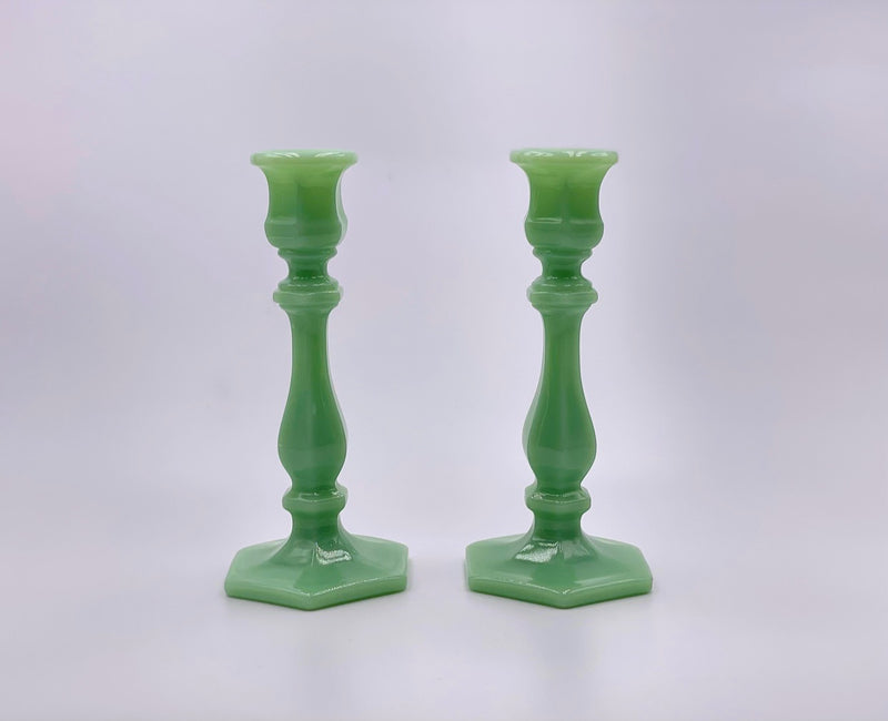 Glass ‘Candlesticks' in 'Jadeite' (Set of two) image 1