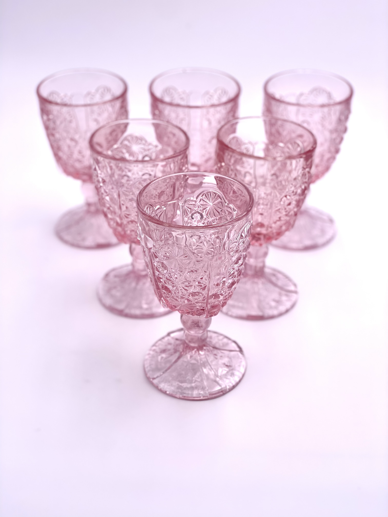 Vintage 'Daisy & Button Thumbprint Panel' Pink Goblet image 1