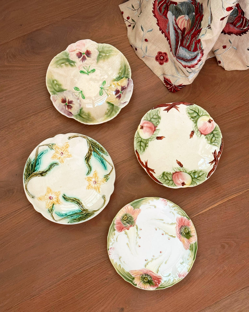 Vintage French Majolica 'Fruit & Flower' Plates (Set of 4) image 0