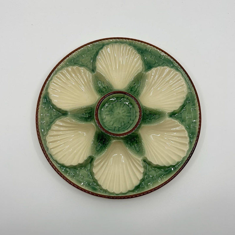 Vintage French Majolica Oyster Plate in 'Green & White' image 0