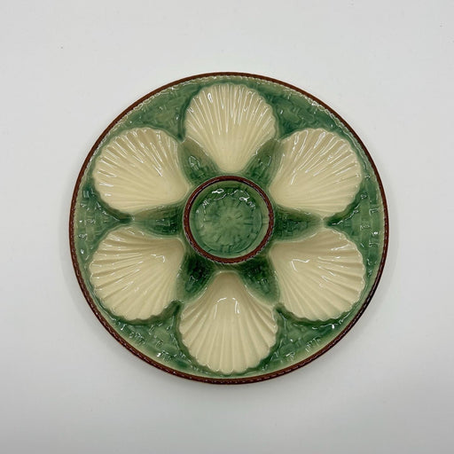 Vintage French Majolica Oyster Plate in 'Green & White' image 0