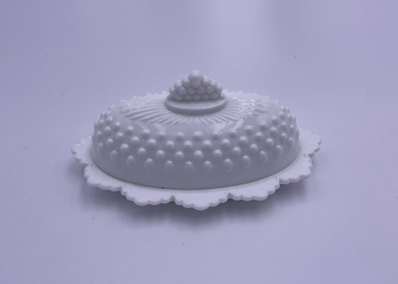 Vintage Fenton 'Hobnail' Covered Butter Dish in 'Milk White' image 0