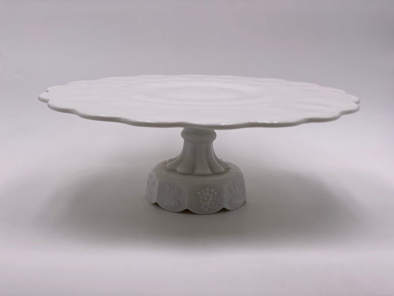 Vintage 'Paneled Grape' Scalloped Cake Stand in 'Milk Glass' image 0