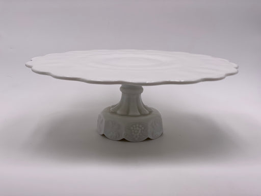 Vintage 'Paneled Grape' Scalloped Cake Stand in 'Milk Glass' image 0
