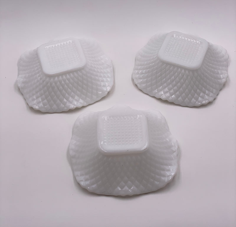 Vintage 'Diamond' Bowls in 'Opaque Milk Glass' image 1