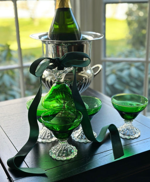 Vintage 'Anchor Hocking' Coupes in 'Green' (Set of 5) image 0