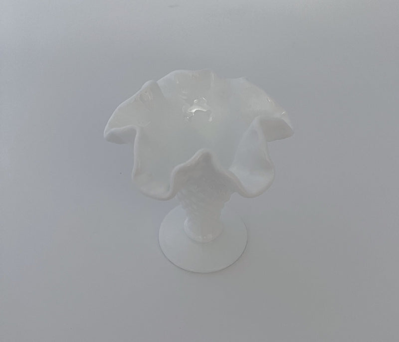 Vintage 'Fenton' Hobnail Milk Glass Crimped Vase image 2