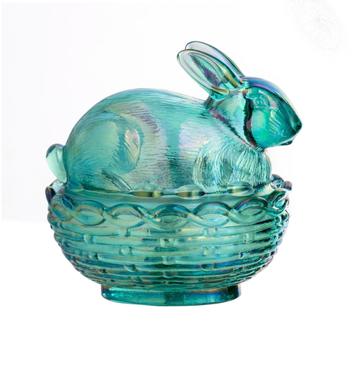 Mosser Glass 'Teal Carnival' Bunny Candy Dish image 0