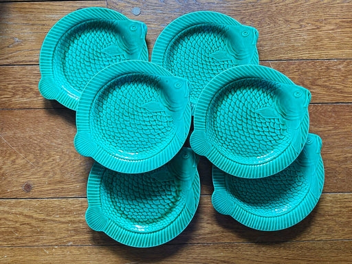 Vintage French Majolica 'Fish' Plates (Set of 6) image 0