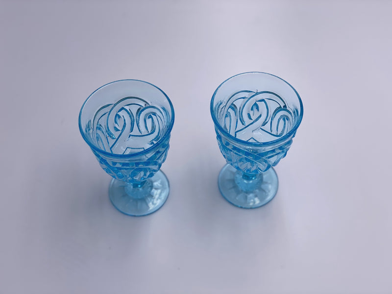 Vintage 'Double Wedding Ring' Light Blue Wine Glass image 1
