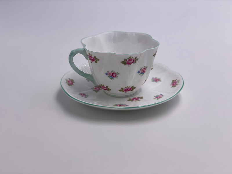 Vintage Shelley 'Rosebud' Teacup & Saucer - Mint Trim image 1