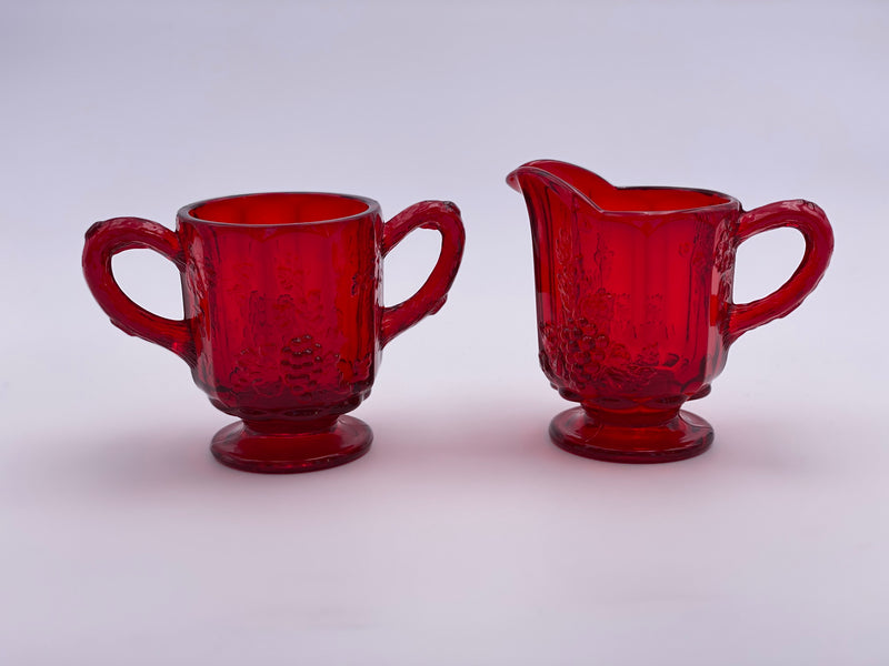 Vintage 'Panel Grape' Sugar & Creamer Set in Ruby Red image 0