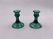 Vintage Glass Candlesticks in Juniper Green (Set of Two) image 0