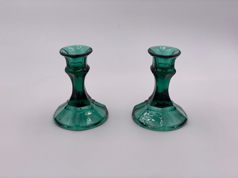 Vintage Glass Candlesticks in Juniper Green (Set of Two) image 0