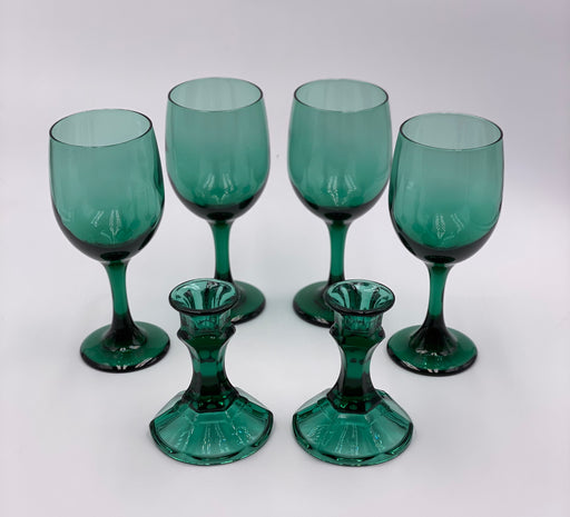 Vintage Glass Candlesticks in Juniper Green (Set of Two) image 1