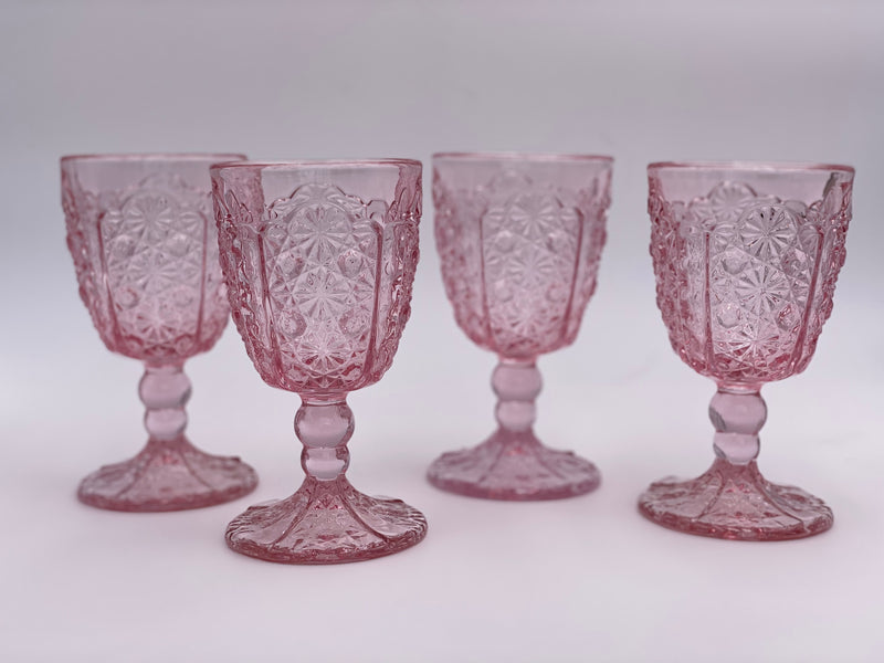Vintage 'Daisy & Button Thumbprint Panel' Pink Goblet image 4