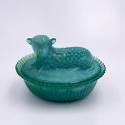 Vintage 'Lamb on a Basket' Candy Dish in 'Green' image 0