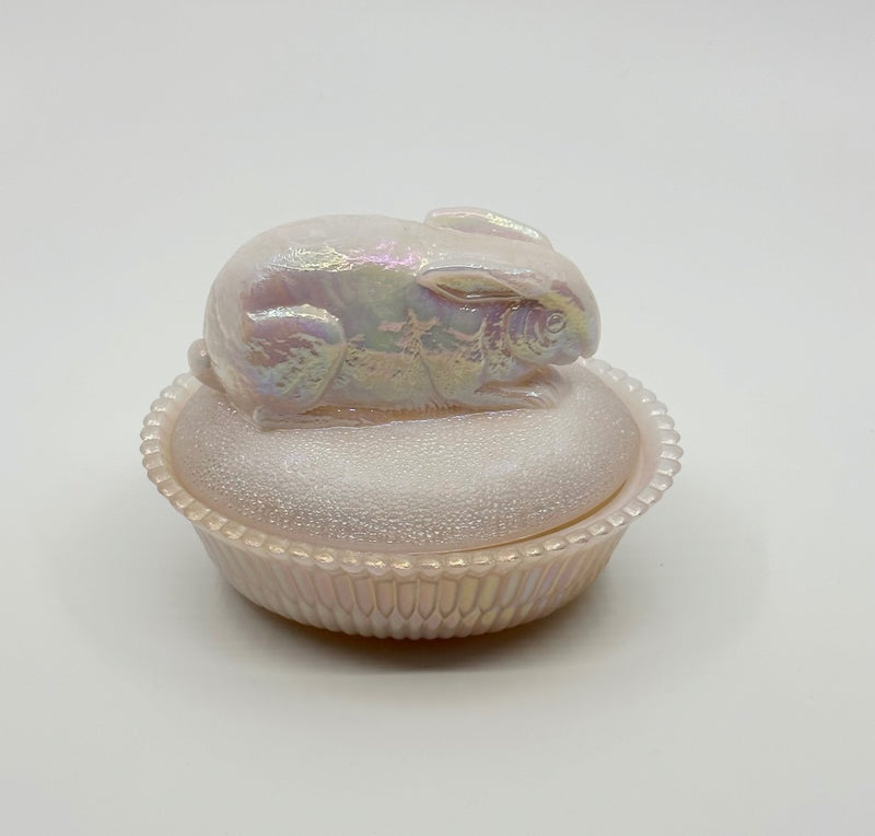 Vintage 'Bunny on Nest' in 'Iridescent Milk Glass' image 0