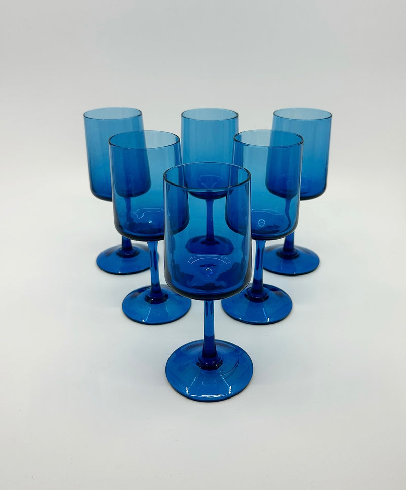 Vintage 'Murano Glass' Wine Glasses in 'Azure Blue' (Set of Six) image 1