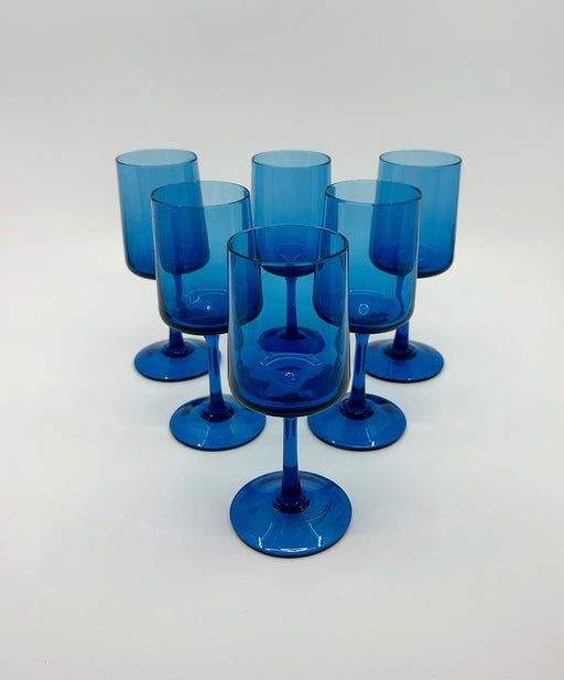 Vintage 'Murano Glass' Wine Glasses in 'Azure Blue' (Set of Six) image 1