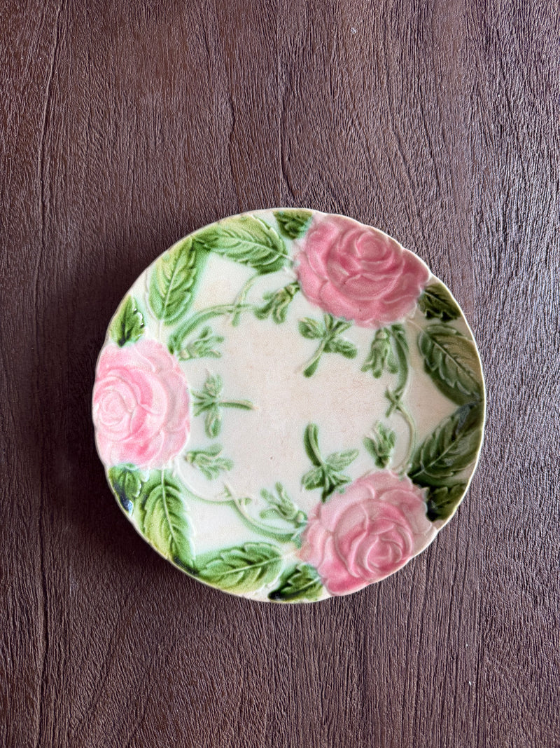 Vintage French Majolica 'Pink Rose' Plate